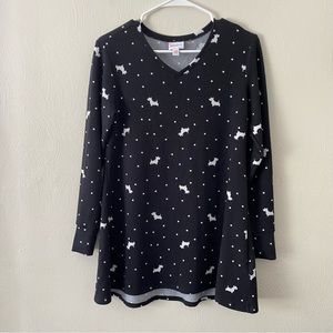 LuLaRoe Elizabeth Shirt, Scottie Dogs & Polka Dots, Black & White Size XXS